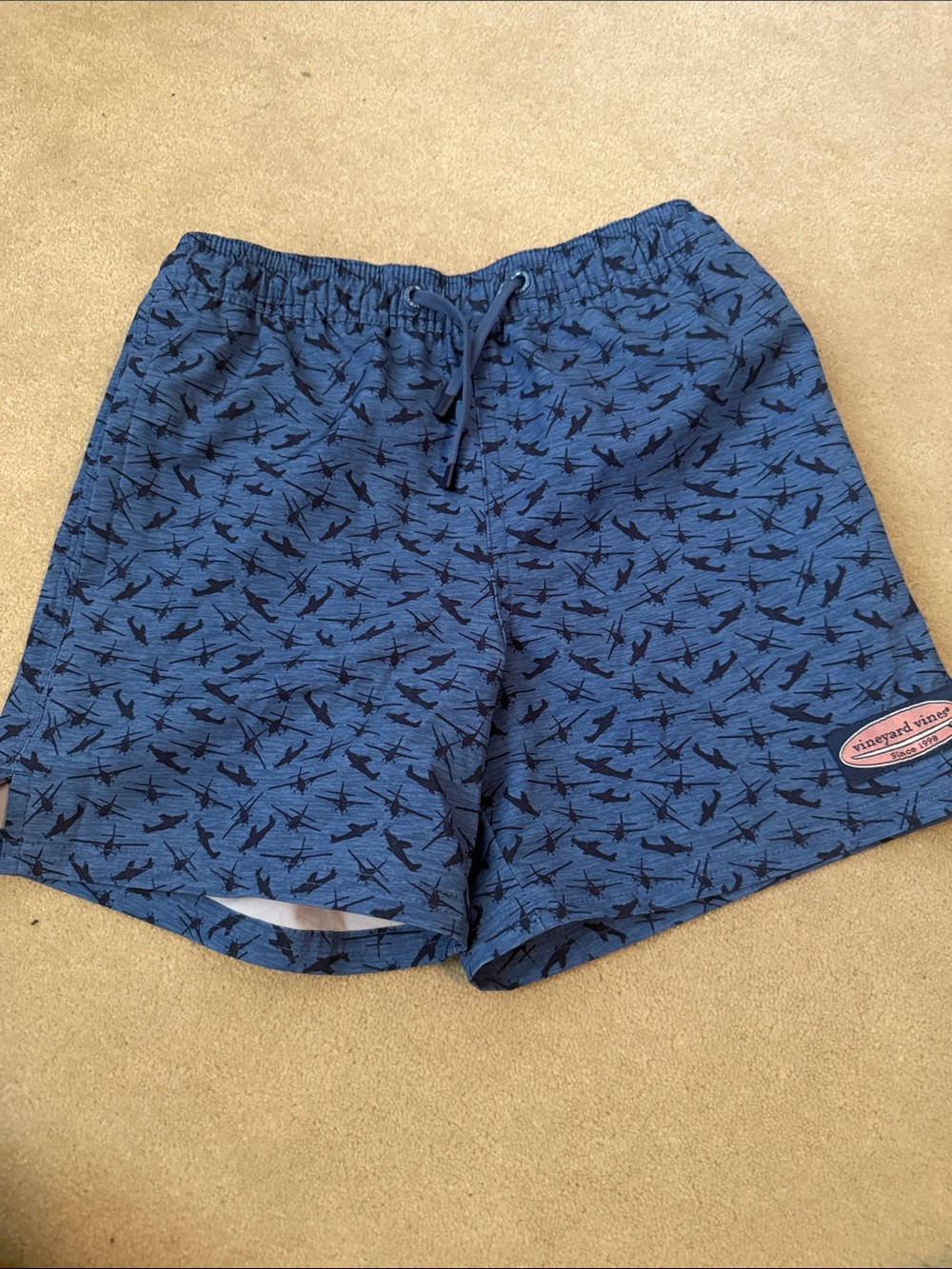 Vineyard Vines Navy & Dark Blue Shark-Pattern Swim Shorts